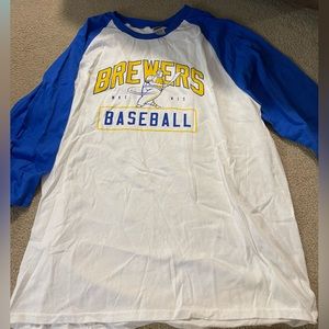Gildan Milwaukee Brewers 3/4 Sleeve Shirt, XL, White and Blue